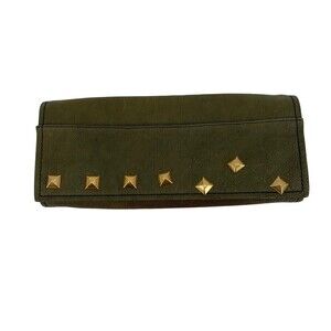 Tre Vero Leather Studded Wallet Olive Green Distressed pebbled